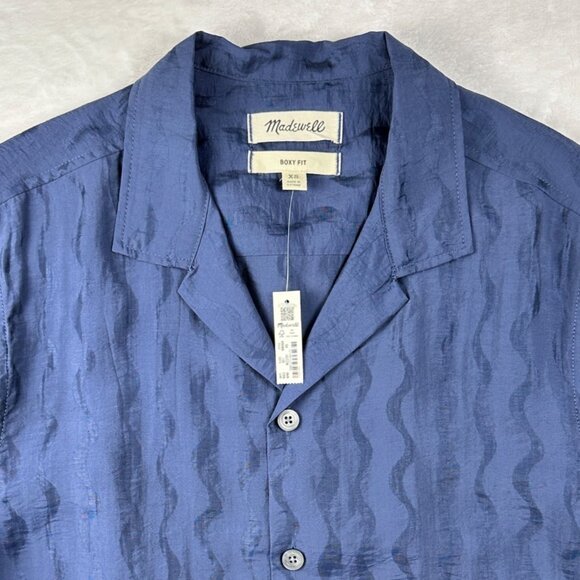 Madewell Mens Relaxed Short Sleeve Textured Button-Up Jacquard Shirt Navy XS NWT - Picture 4 of 12